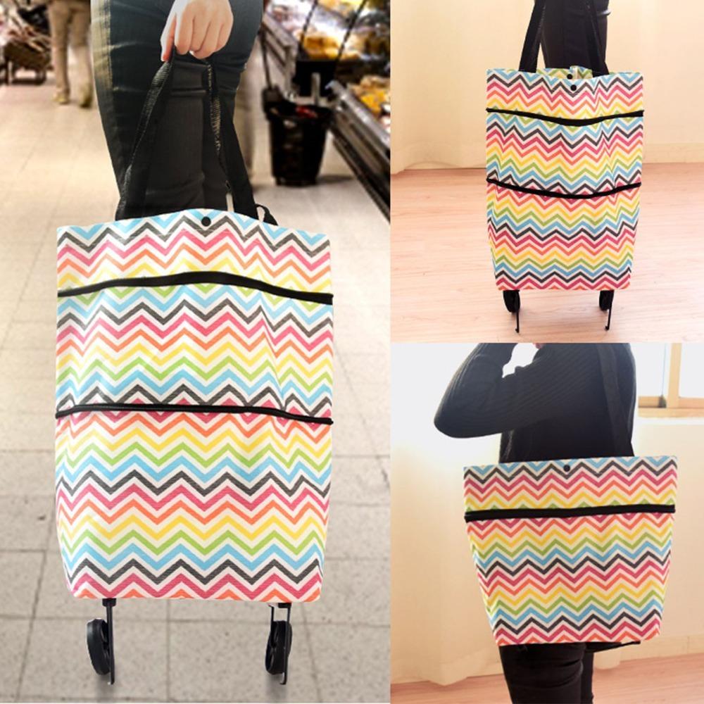 Collapsible Shopping Cart Oxford Cloth Portable Shopping Cart Foldable Shopping Bag Travel
