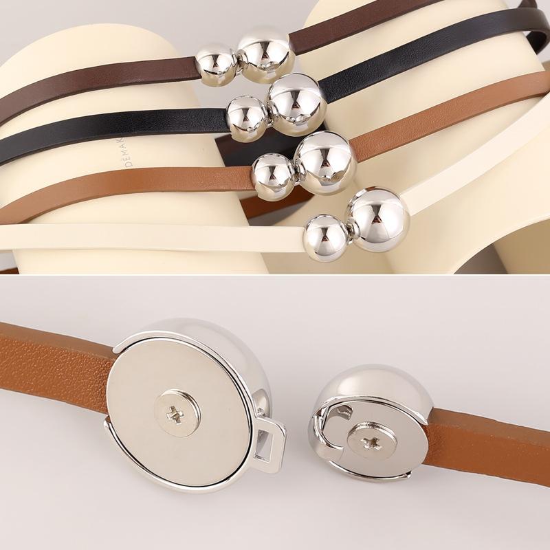 Leather Thin Belt Women'S Small Gourd Buckle Casual Decoration With Dress