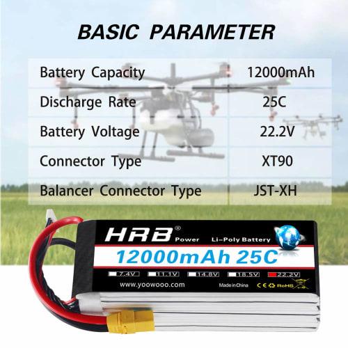 HRB 22.2V 12000mAh 25C 6S LiPo Battery Pack with XT90 Plug for DJI DJI S800, S900, S1000, Walkera QR, X800 and Other Multicopter