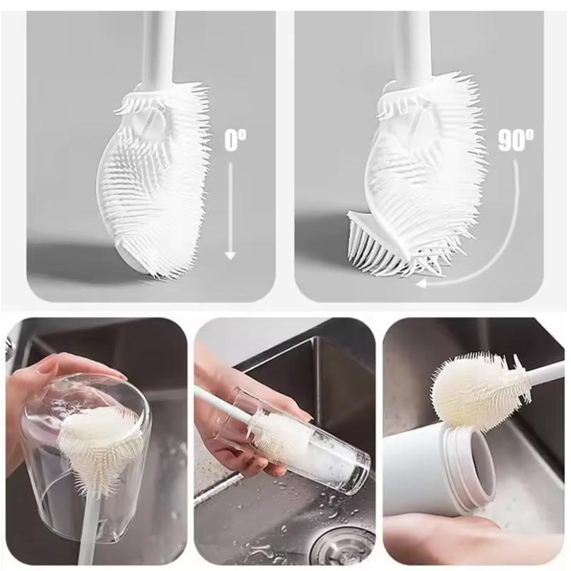 1/2/3Pcs Silicone Cup Brush Long Handle Folding Head Glass Bottle Cleaner Kitchen Cleaning Tool