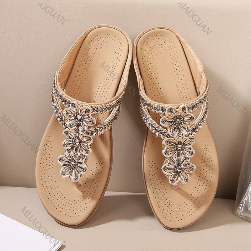 Summer Women Wedge Bottom Gladiator Sandals Fashion Bohemia Crystal Casual Beach Vacation Shoes Outdoor Comfort Flip Flop
