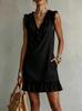 Hot-selling European and American style fungus edge V-neck sleeveless short skirt lotus leaf hem casual dress women's summer