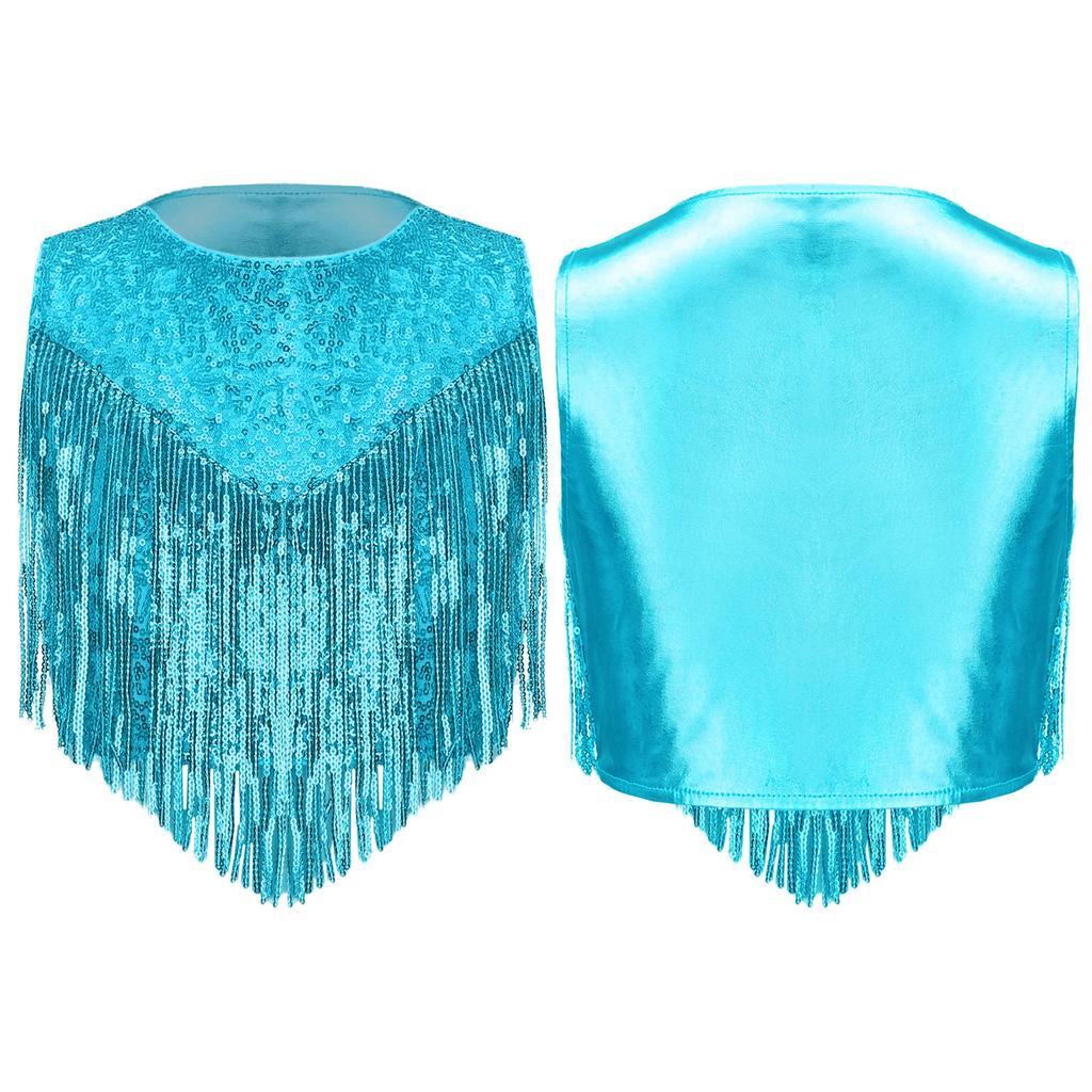 Costume da Bambina Anni '70 Disco Paillettes Lucide Girocollo Top Metallizzato Senza Maniche