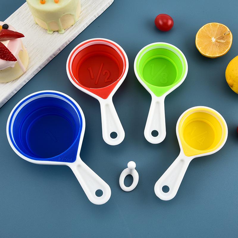 Collapsible Silicone Measuring Cup & Spoon Set, 4-Piece - Colorful with Scale Markings for Kitchen Baking