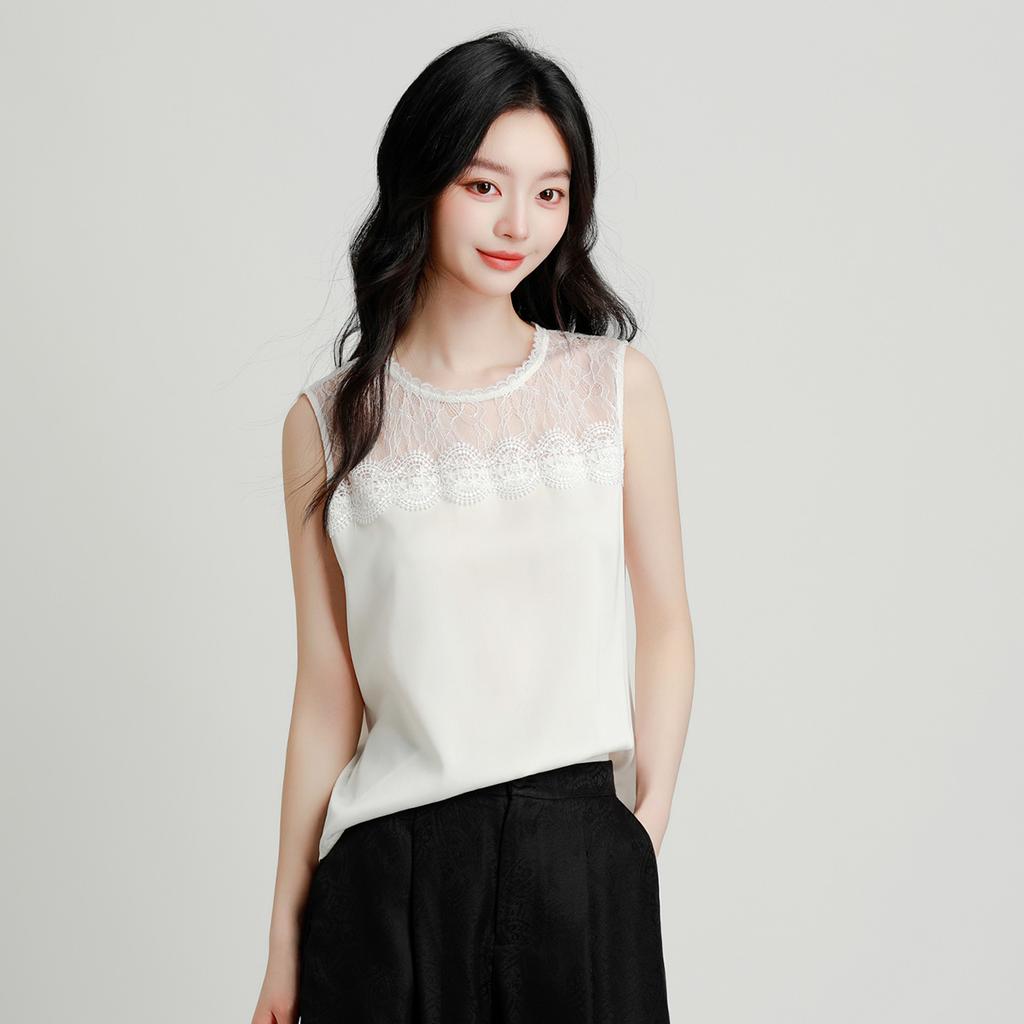 19mm Heavyweight Mulberry Silk French Lace Elegant and High-end Camisole Vest Women's Versatile T-shirt Top