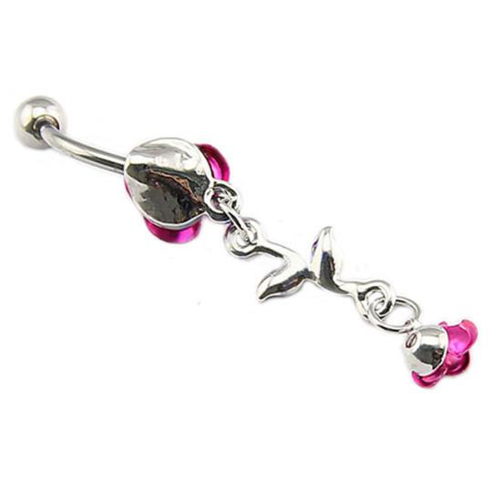 Romantic 2-Rose Connected Dangling Belly Ring Fashion Navel Button Jewelry Gift