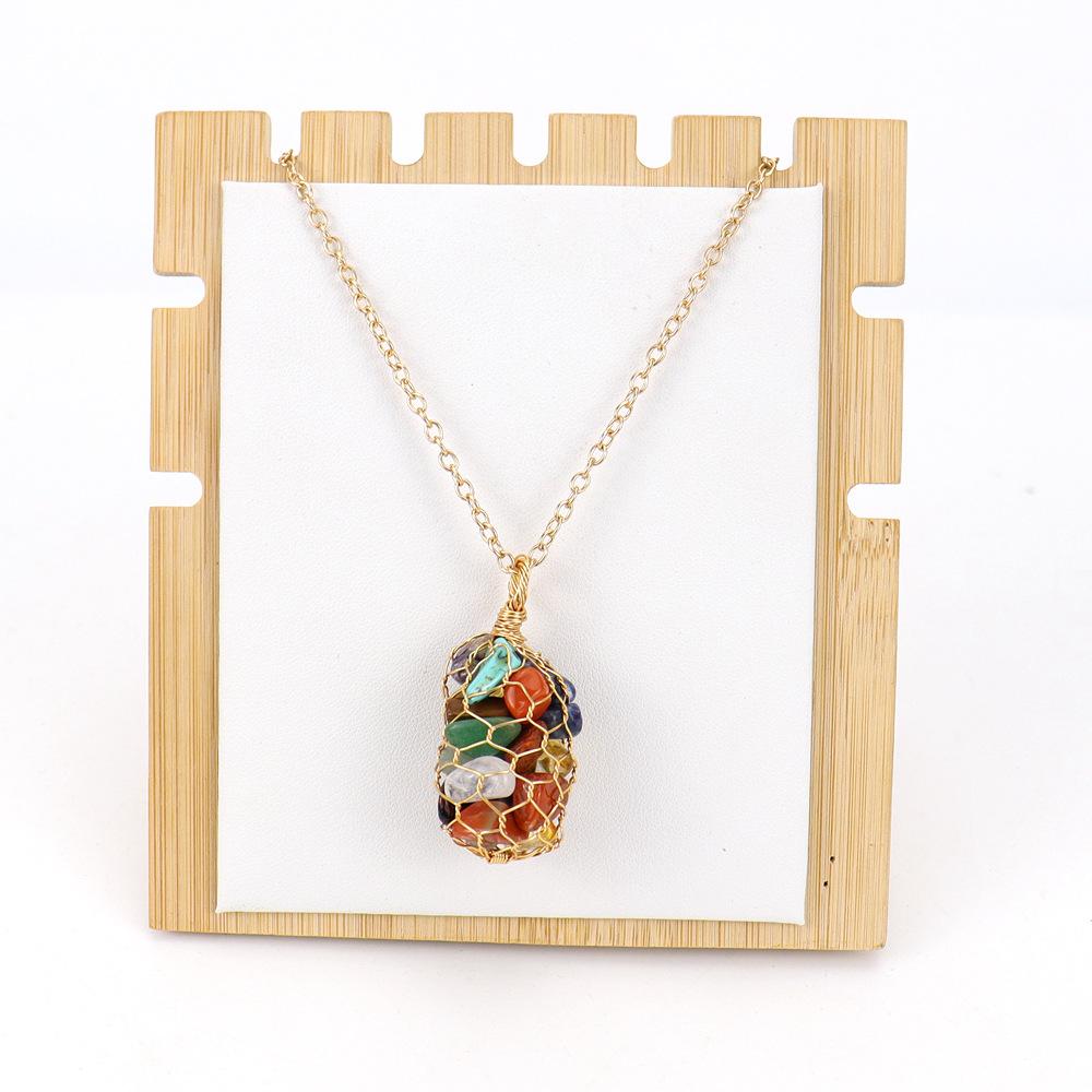 Natural Colorful Crystal Gravel Amethyst Copper Wire Hand-Woven Mesh Pocket Pendant Necklace N657