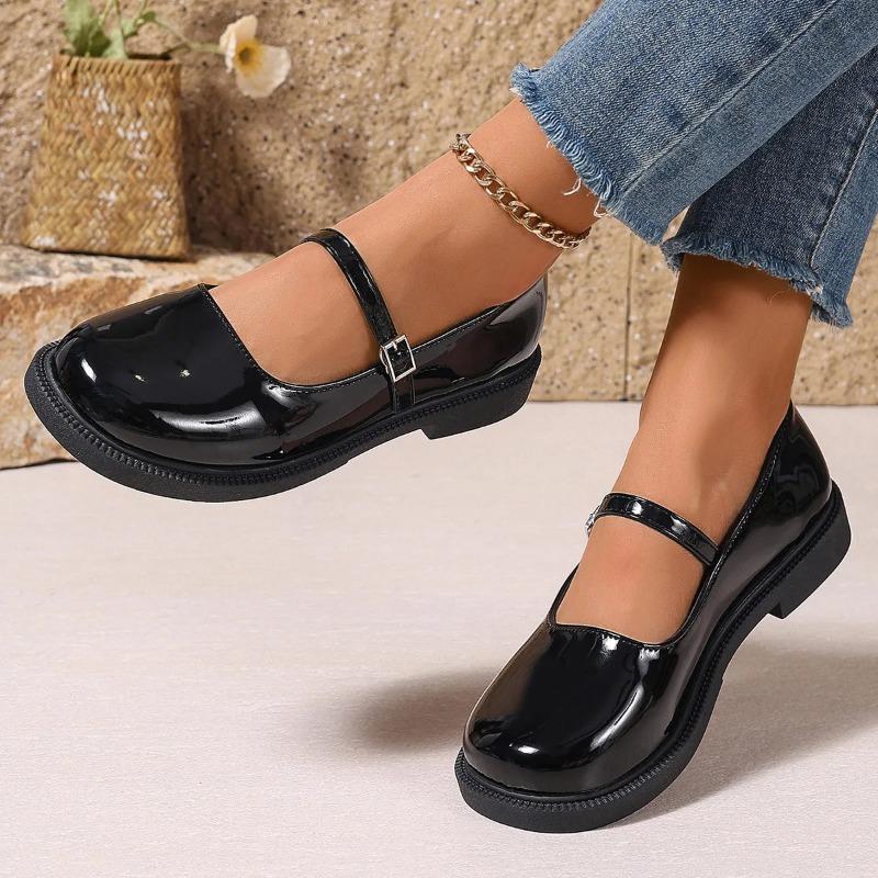 Plus Size 42 Women Leather Shoes Round Toe Mary Janes Shoes Black Girls Student School Shoes Low Heels Lolita Oxford