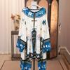 2025 Retro Women's Fleece Cardigan Set: Long Sleeve, Soft Print, National Style Pajamas