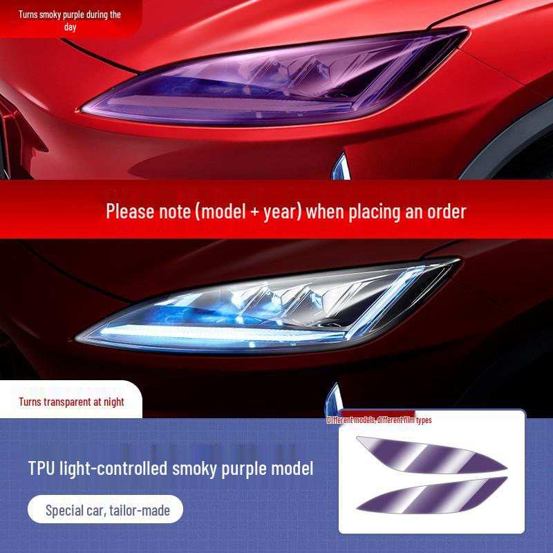 Smoked Black Light-Controlled Headlight Film for Xpeng P7/P5/G3i (2020-2022) - Transparent TPU Protective Accessory