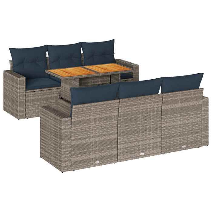 VidaXL Garden Lounge Set with Cushions 7 Pcs Grey Wicker, Outdoor Sofa Set, Corner Sofa Set 3327001