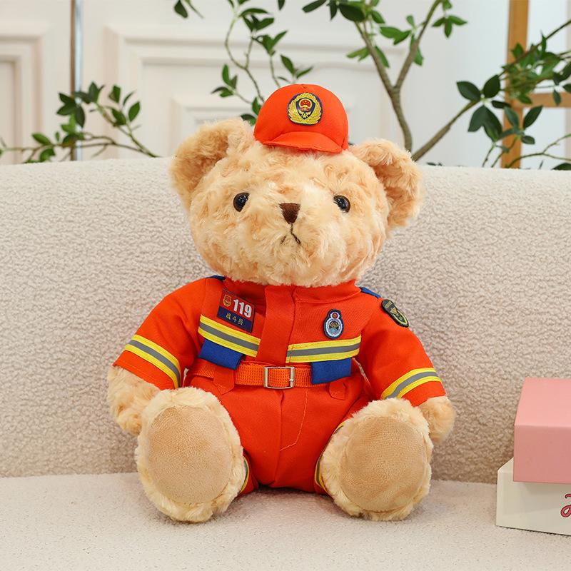 New Style Police Bear Doll Cute Firefighter Police Officer Reflective Riding Suit Plush Toy Traffic Police Bear Doll