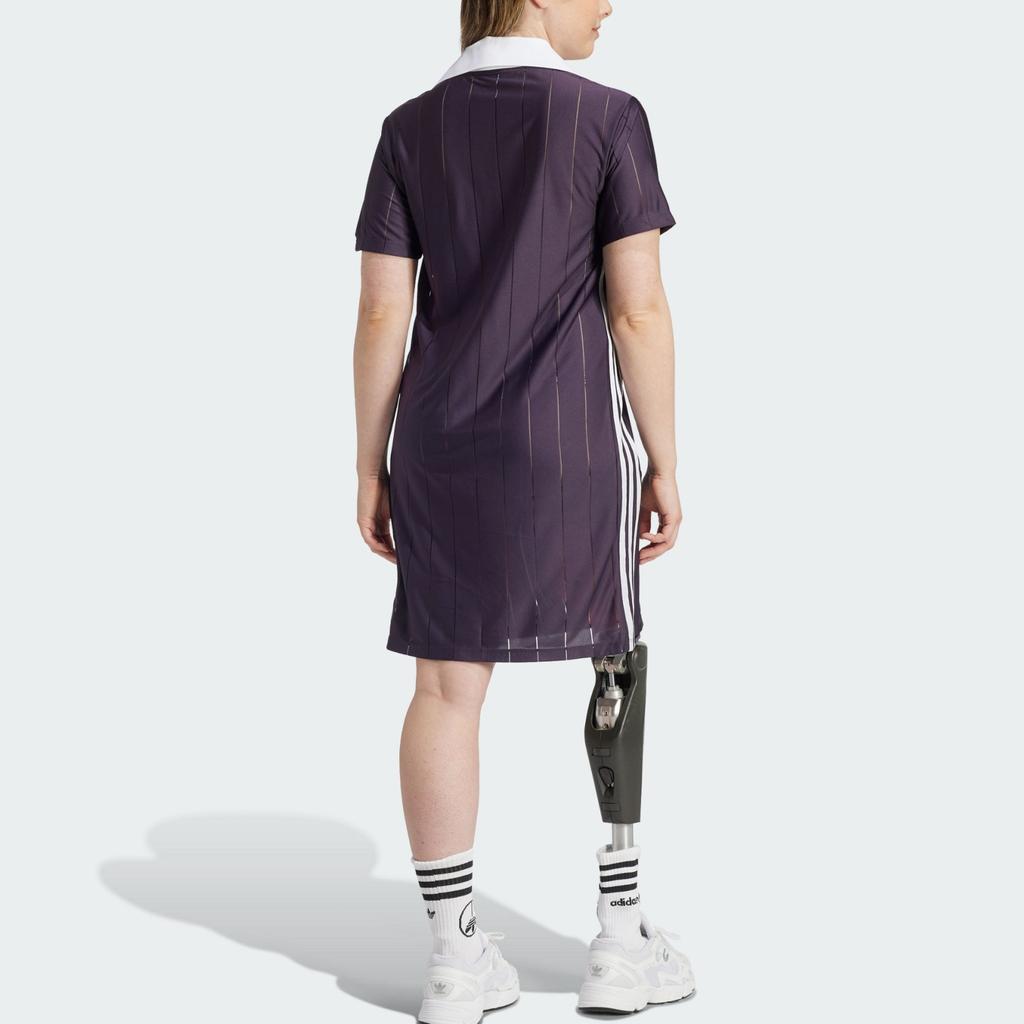 Adidas Originals Adicolor Pinstripe Dress Retro Sport Stripe Design Fashion Short Sleeve Dress Women Dresses Purple IZ3199