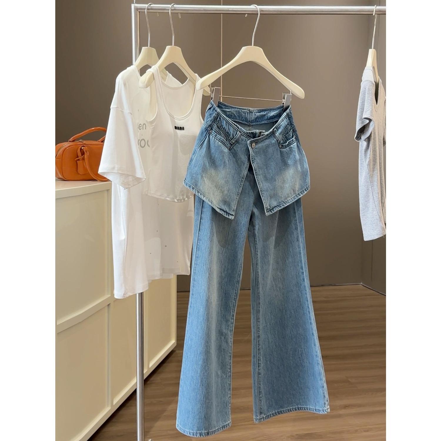 Women s High Waist Flare Jeans Light Blue Straight Leg Casual Summer Denim Pants S