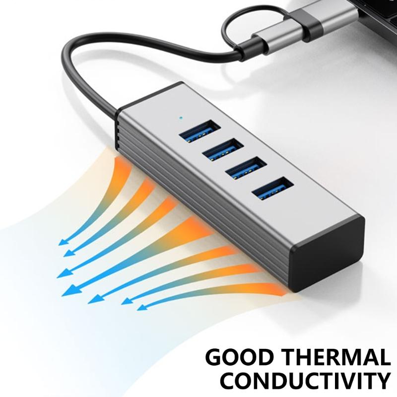 4 Port USB3.0 Hub Adapter 10Gbps Data Transfer with Long Cable for Smartphones Tablets Laptops Efficient USB Splitter