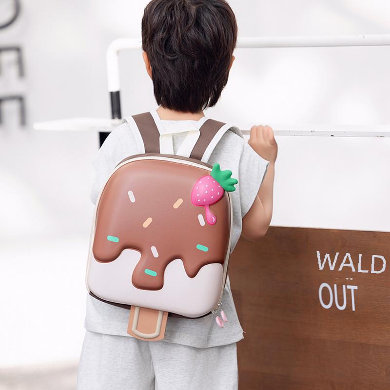 Adorable Korean Style Kids Backpack Lightweight Cartoon Ice Cream Eggshell Design