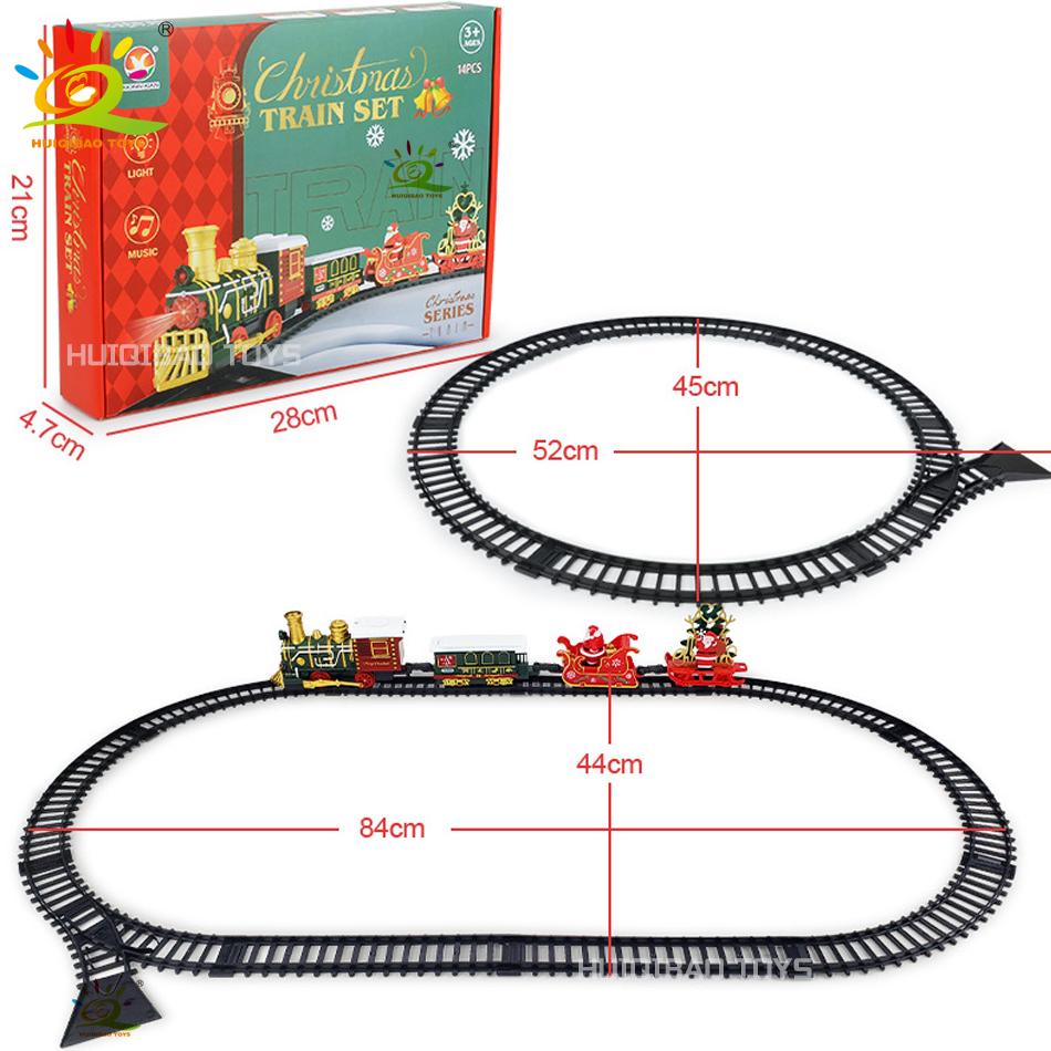 Non-Toxic Christmas Tree Electric Train Tracks Set Santa Claus Cargo Cars With Xmas Sounds Lights Toys For Adult New Year Gift