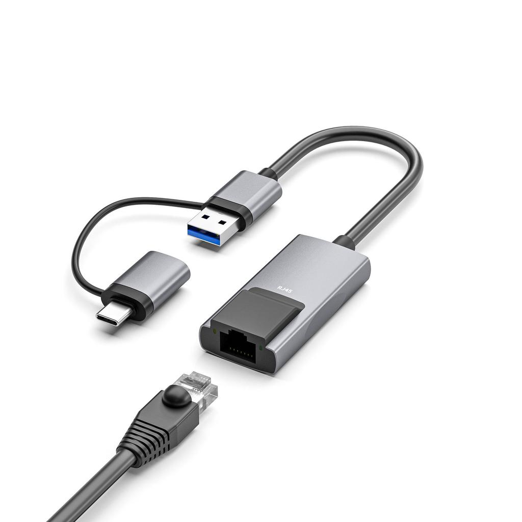 USB-C Aluminum Alloy Gigabit Ethernet Adapter with HUB