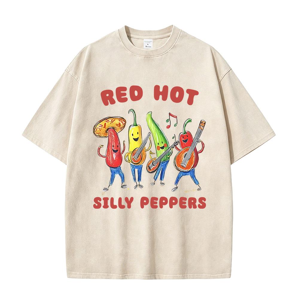 Washed Vintage Red Hot Silly Peppers Funny Meme Graphic T Shirts Men Retro Gothic Metal Rock Tshirt Mens Casual Humor Tshirts