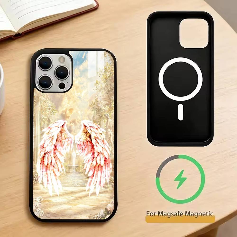 Angel Wing Phone Case For iPhone17,16,15,14,13,12,11 Plus,Pro Magnetic For Magsafe Wireless Charging