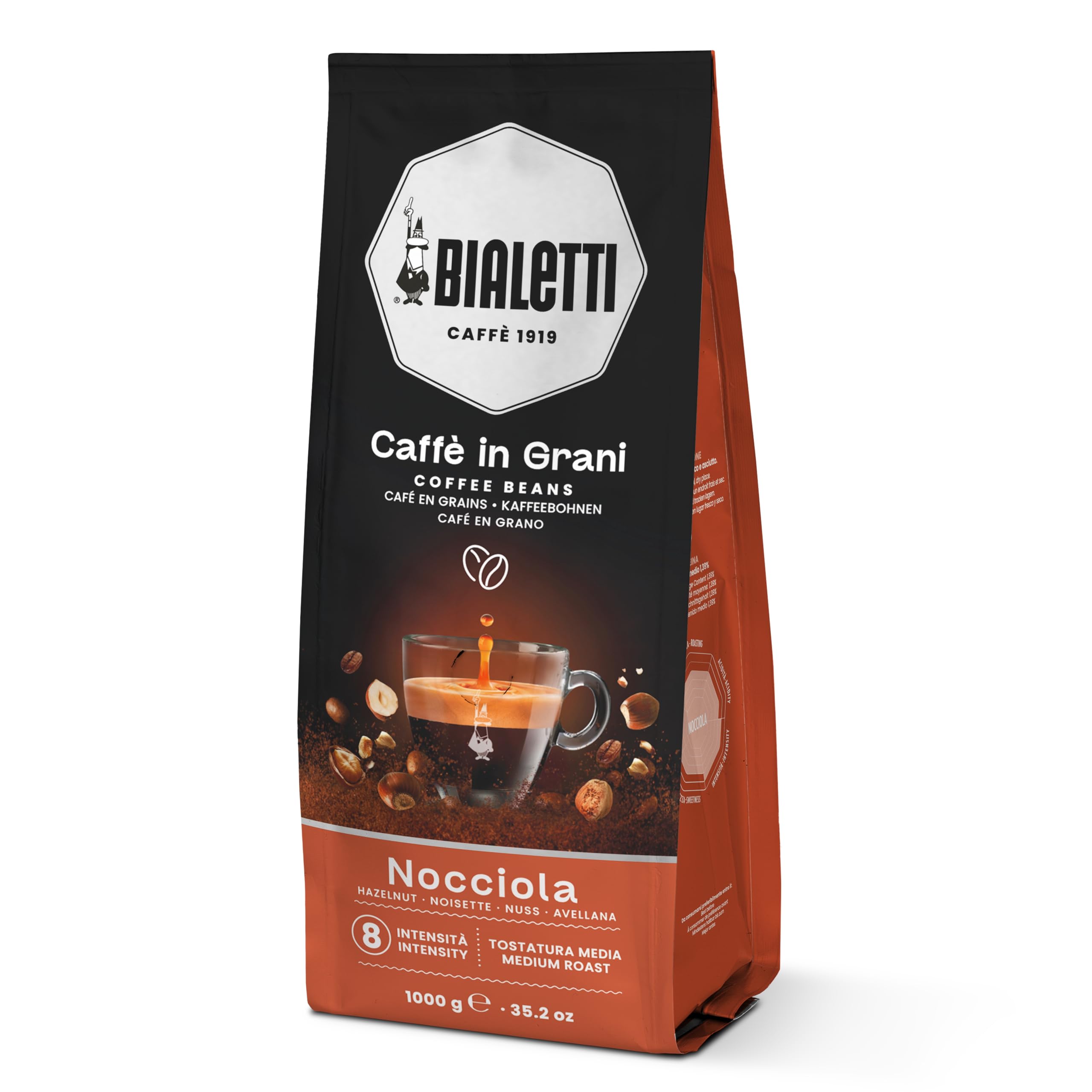 

Bialetti Caffe Grani Кофейные зерна Лесной орех Итальянские Французские Кофейные зерна (1 кг, 80% арабика, 20% робуста) - Кофе, Эспрессо, Капельный, Пресс,