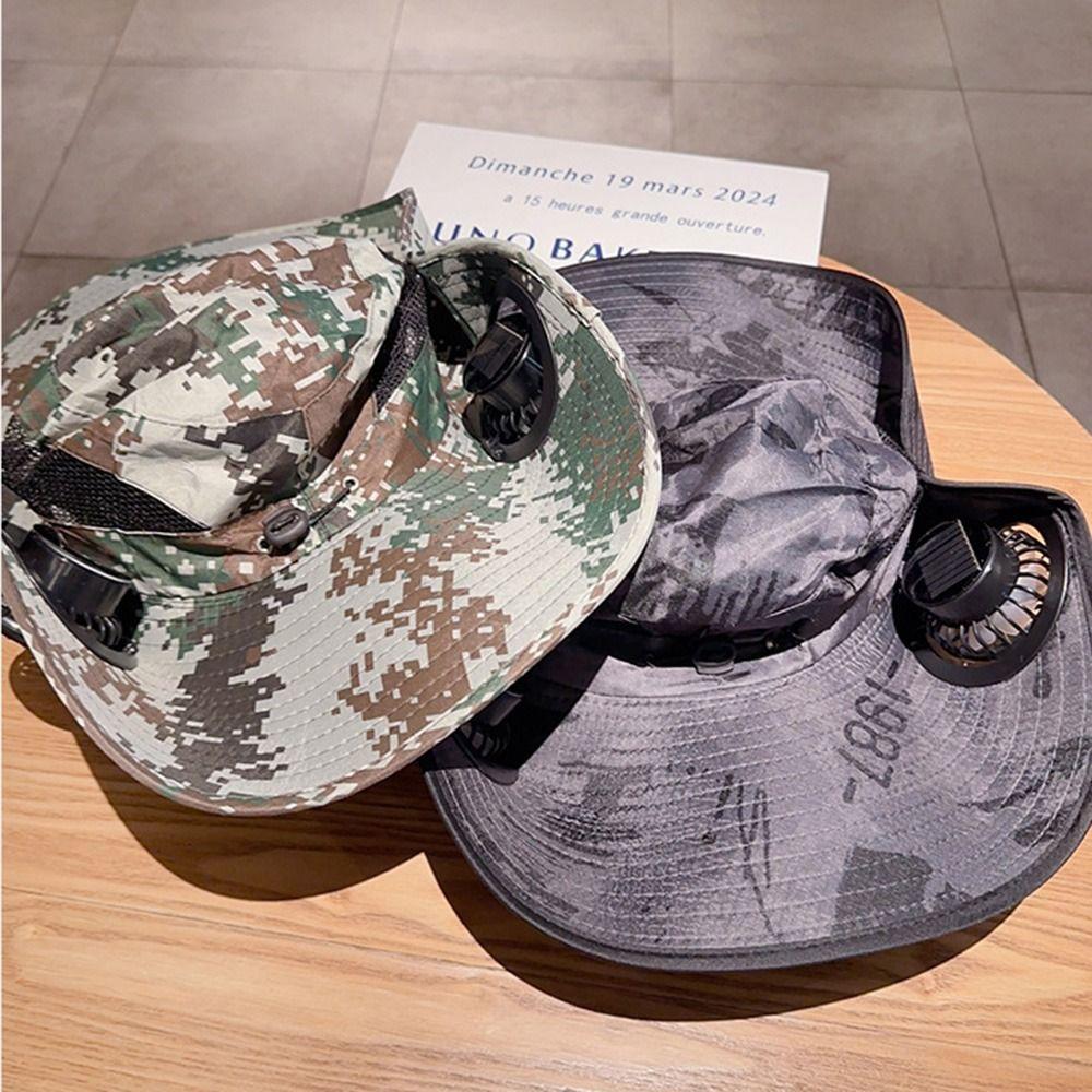 Adjustable Wide Brim Sun Cap UV Protection Sun Bucket Hat Sun Hat with Solar Fan Outdoor