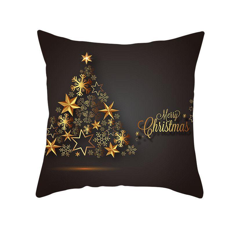 18" Merry Christmas Cushion Cover Home Decor Xmas Throw Pillow Case Gold Black