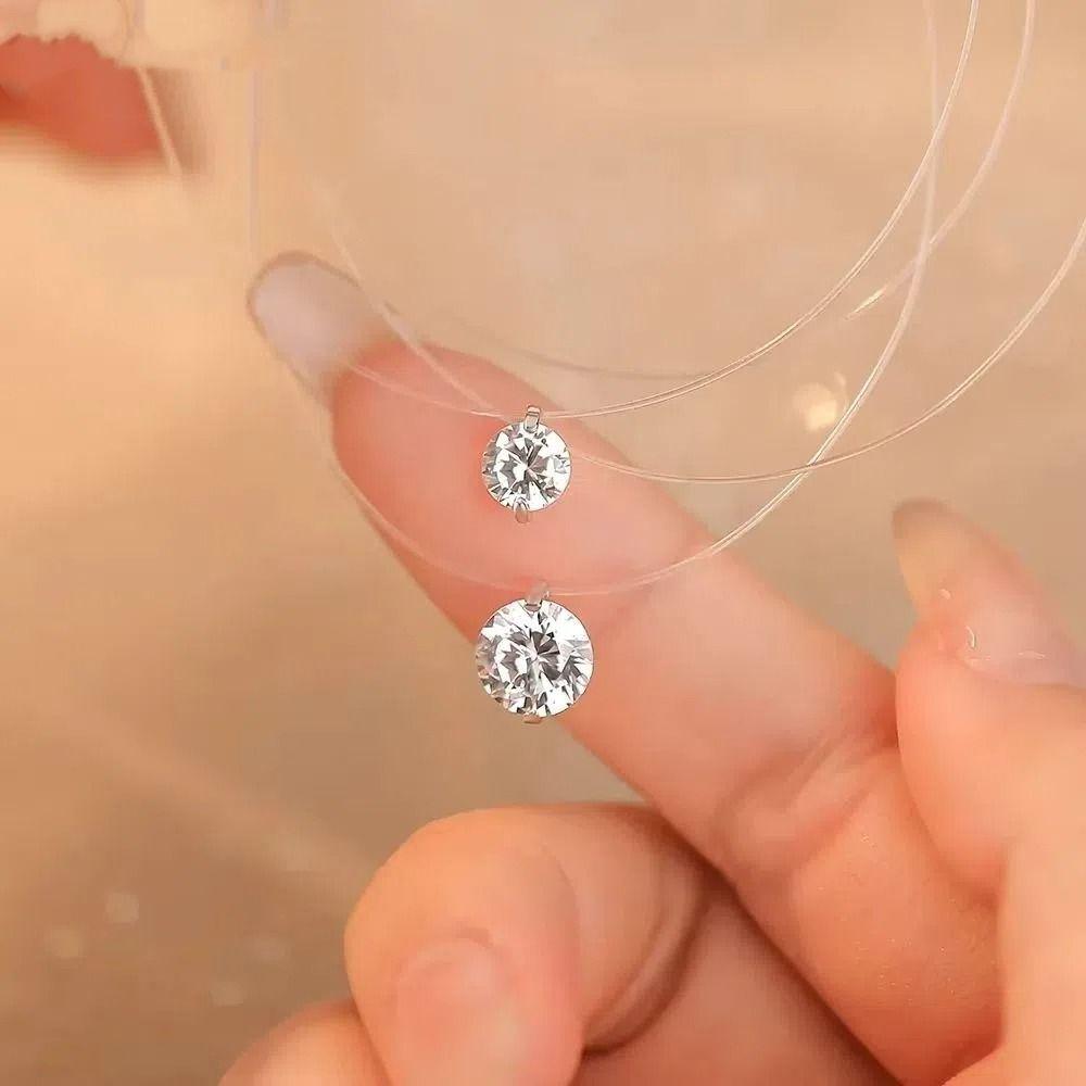 S925 Silver Fishing Line Chain 6mm 8mm Solitaire Fishline Choker Zircon Pendant Necklace  Party