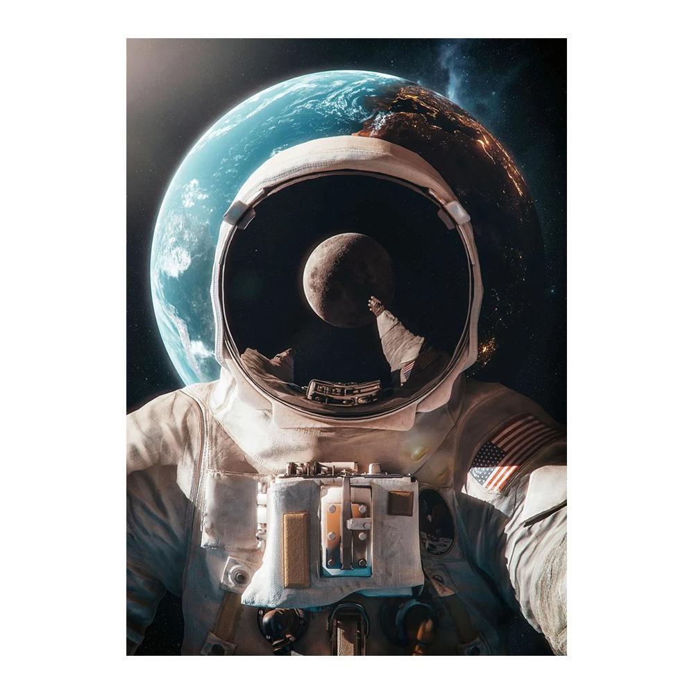 Astronaut Drinks Beer on The Moon While Watching The Earth Being Destroyed Canvas Painting Posters Prints Living Room Wall Art Pictures