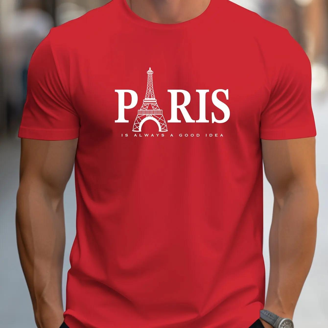 

Мужская летняя футболка свободного размера из 100% чистого хлопка с принтом в виде букв PARIS, повседневная, удобная, с круглым вырезом и короткими рукавами 3XL