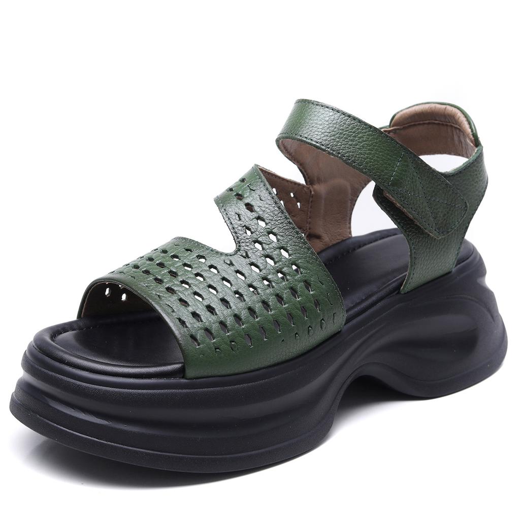 Johnature Roman Platform Sandals Genuine Leather Peep Toed Thick Soled Casual Women's Shoes