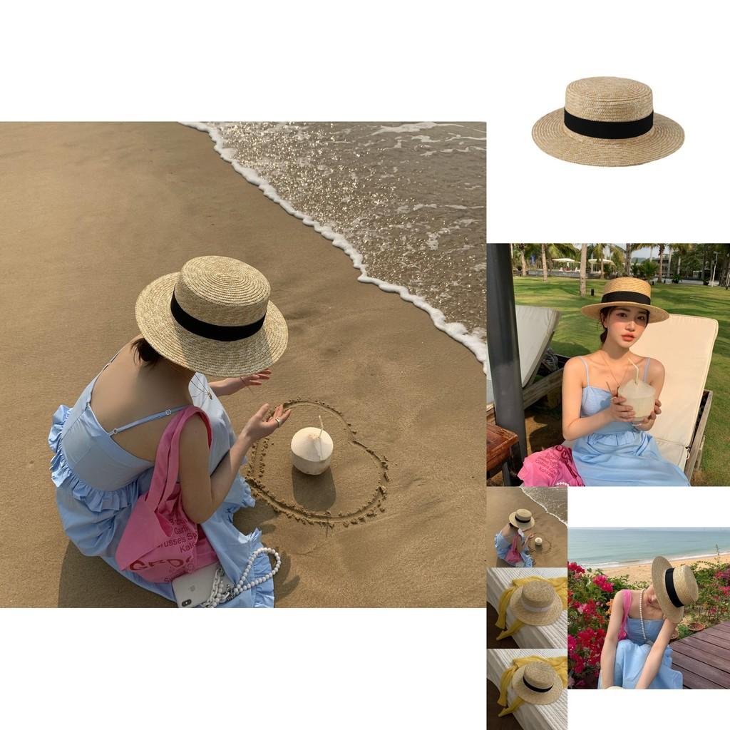 Trendy Summer Straw Hat For Women Made From Bamboo Fiber Flat Top Design
