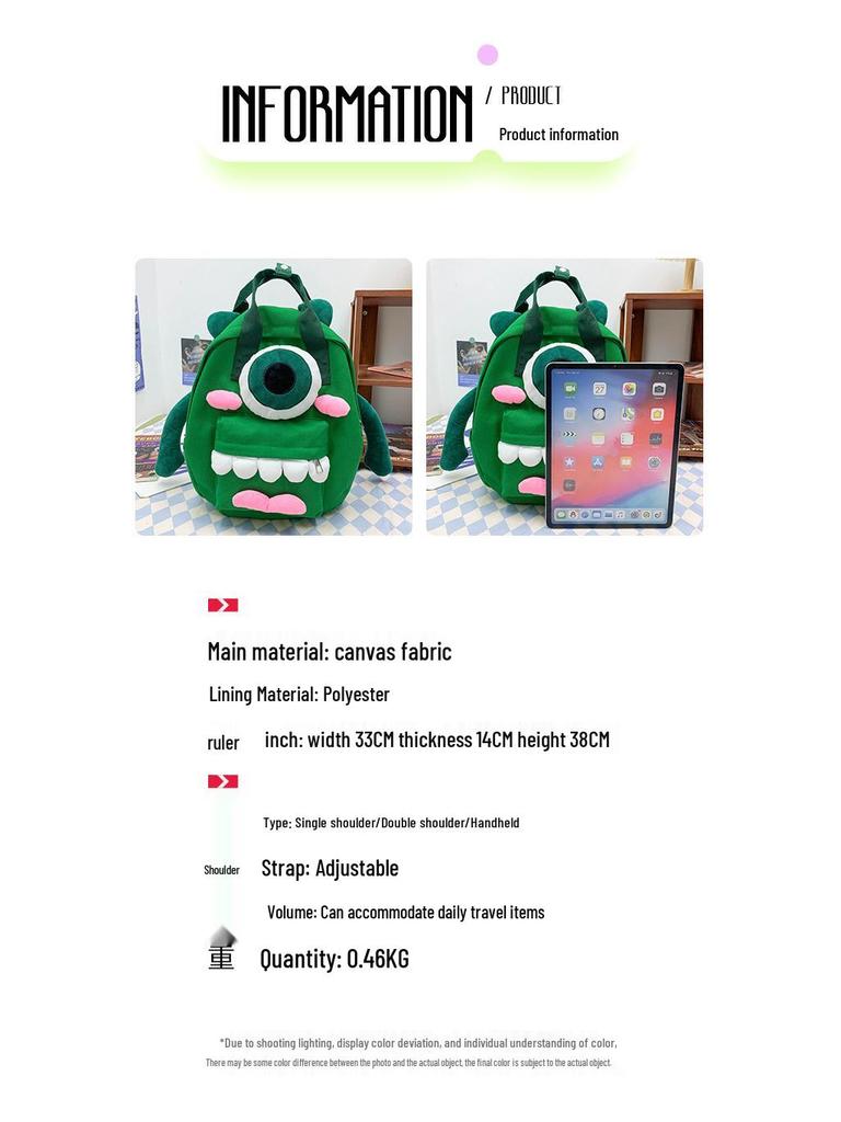 Women's Cute Four-Legged Monster Canvas Backpack - Fashionable, Large Capacity for Travel and School.