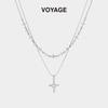 Double Layered Cross Pendant Titanium Necklace - Light Luxury Style for Women