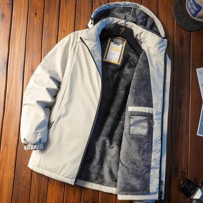 Men's Winter Hooded Windproof Cotton Jacket - Thick Fleece Lined Warm Coat for Autumn/Winter