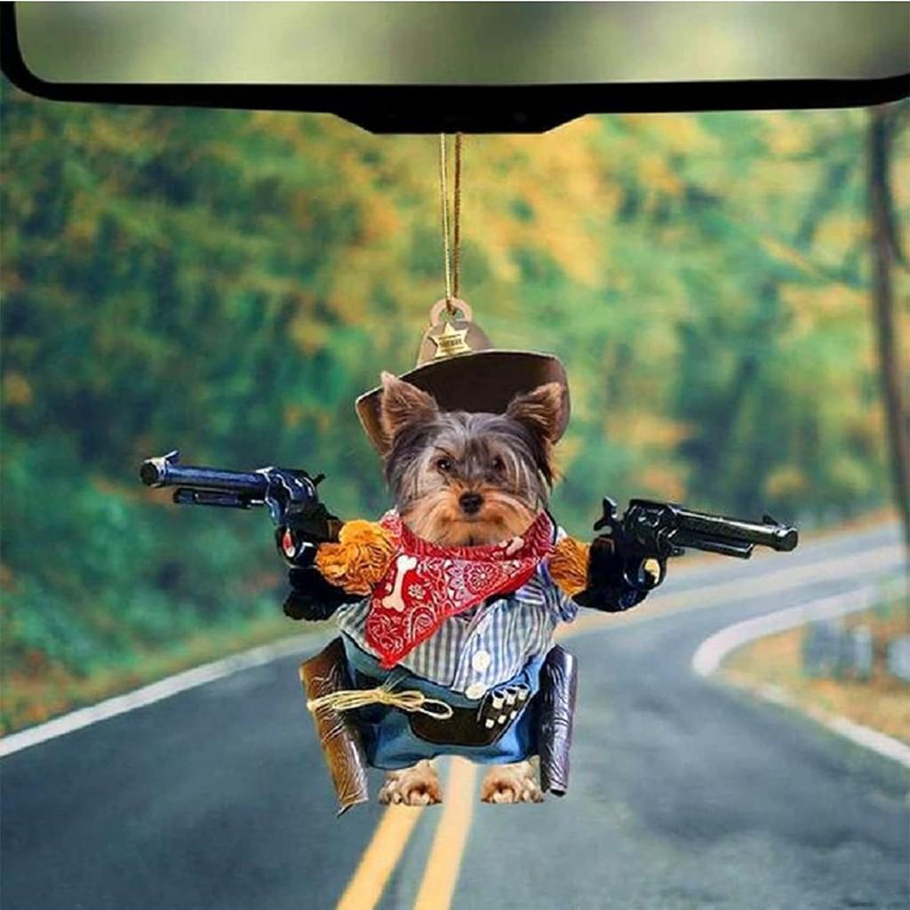 Acrylic Unique Dog Gun Car Ornament Festive Cartoon Style Decor For Auto Interiors