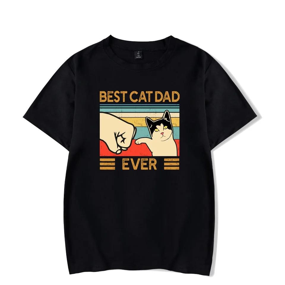 Funny Best Cat Dad Ever T-shirt Summer Short Sleeve Tees Mens Casual Cotton Shirts