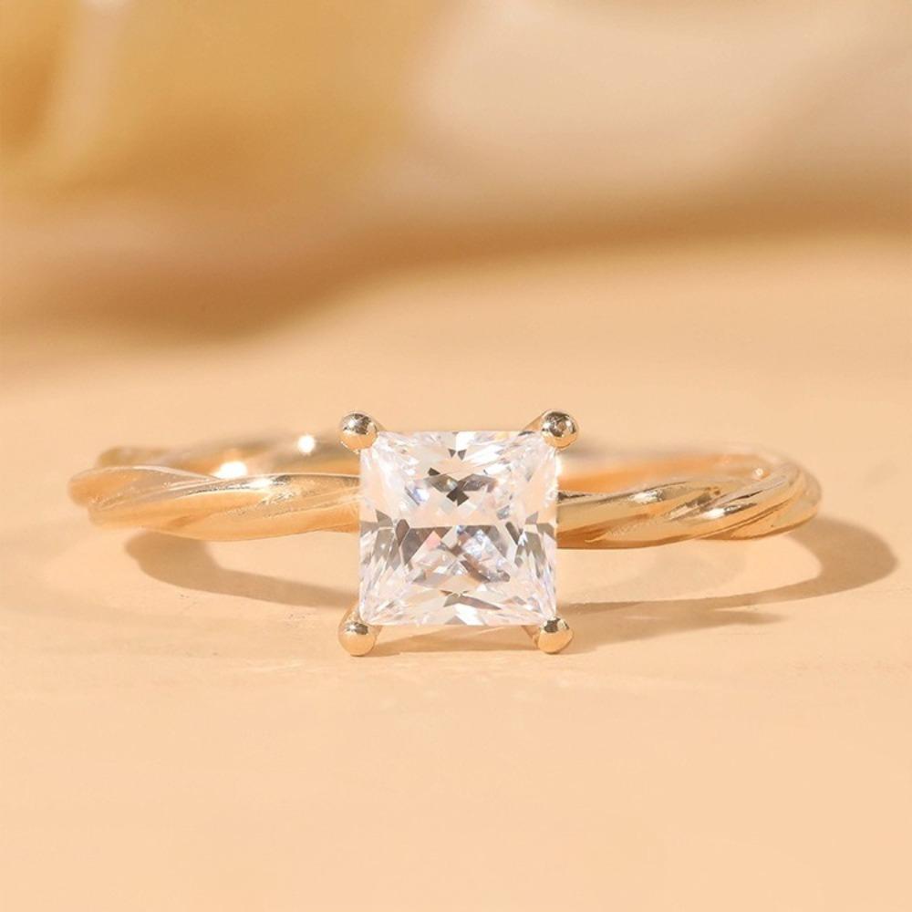 

1Ct Vintage Square Four Prong Moissanite Ring Women 18K Gold Plated Love Diamond Engagement Jewelry adjustable