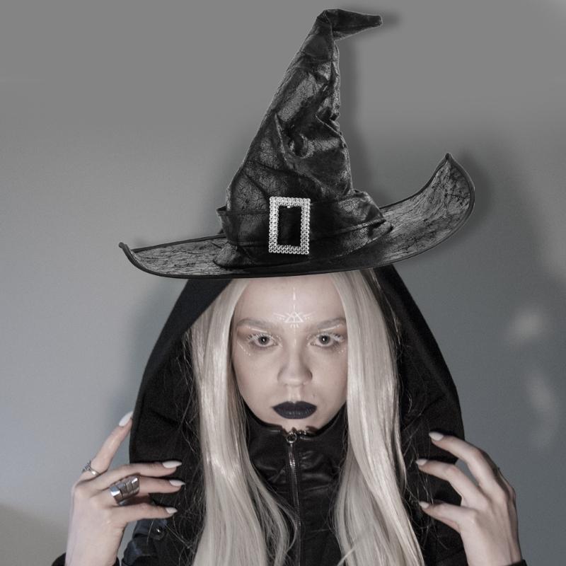 Halloween Witch Hat Black Pointed Wizard Hat Witch Costume Accessories Halloween Dress Up Hat Boys Girls Costume Prop