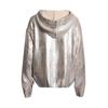 Silver Knitted Top Hooded Drawstring Sweater Hot Stamping Design Women's Solid Color Pullover Loose Casual New Fashion Autumn and Winter