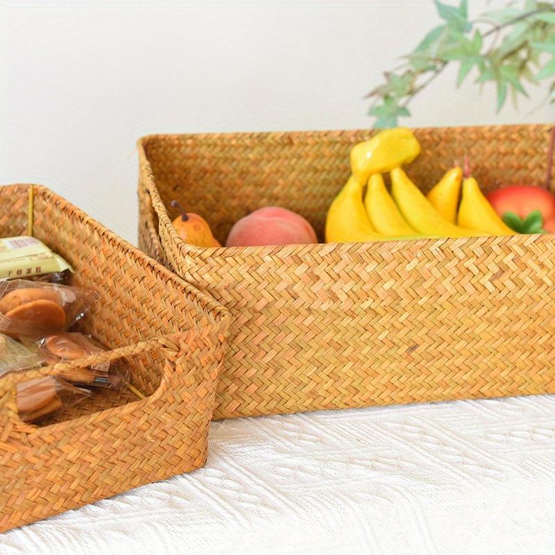 Handgeflochtene Rechteckige Kosmetik-Aufbewahrungsbox Korb Schreibtisch Kleinteile-Organizer L Ass Crt Aufbewahrungskorb Geflochtener Korb