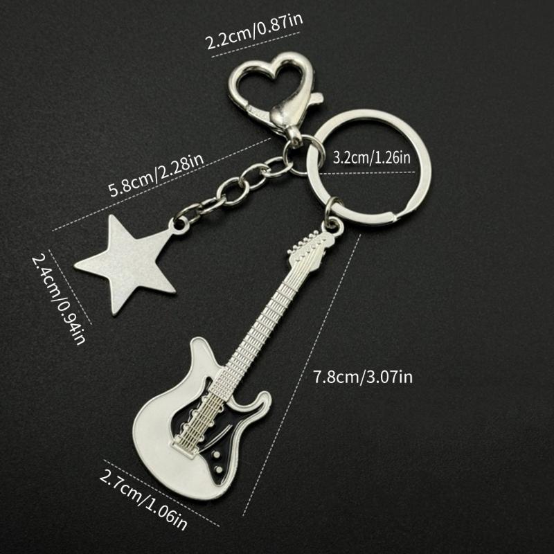 Fashion Star Guitar Keychain Pendant Simple Hanging Decorations Keyring Charm for Purse Bag Backpack Handbag