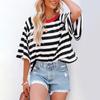 Topy dla kobiet Modne w paski T-shirty dla kobiet Projekt z blokowaniem kolorów Luźna podstawowa koszulka