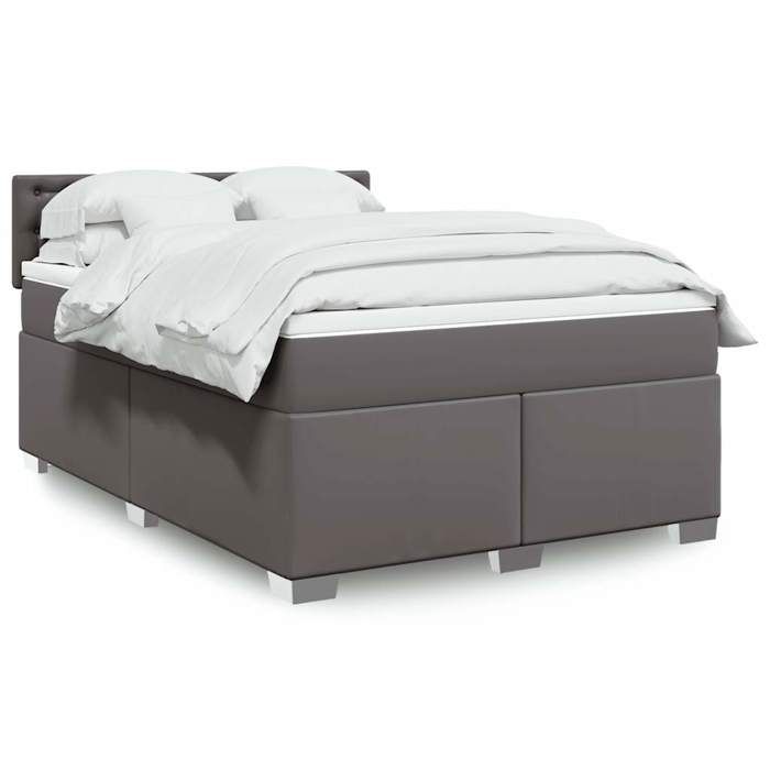Cadre de lit avec matelas - 140x190 cm - Similicuir gris - Lumières LED personnalisables - 2 places