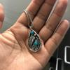 Vintage Unisex Sweater Necklace Alloy Necklace Turquoises Stone Leaf Water Drop Pendant Necklace for Gifts