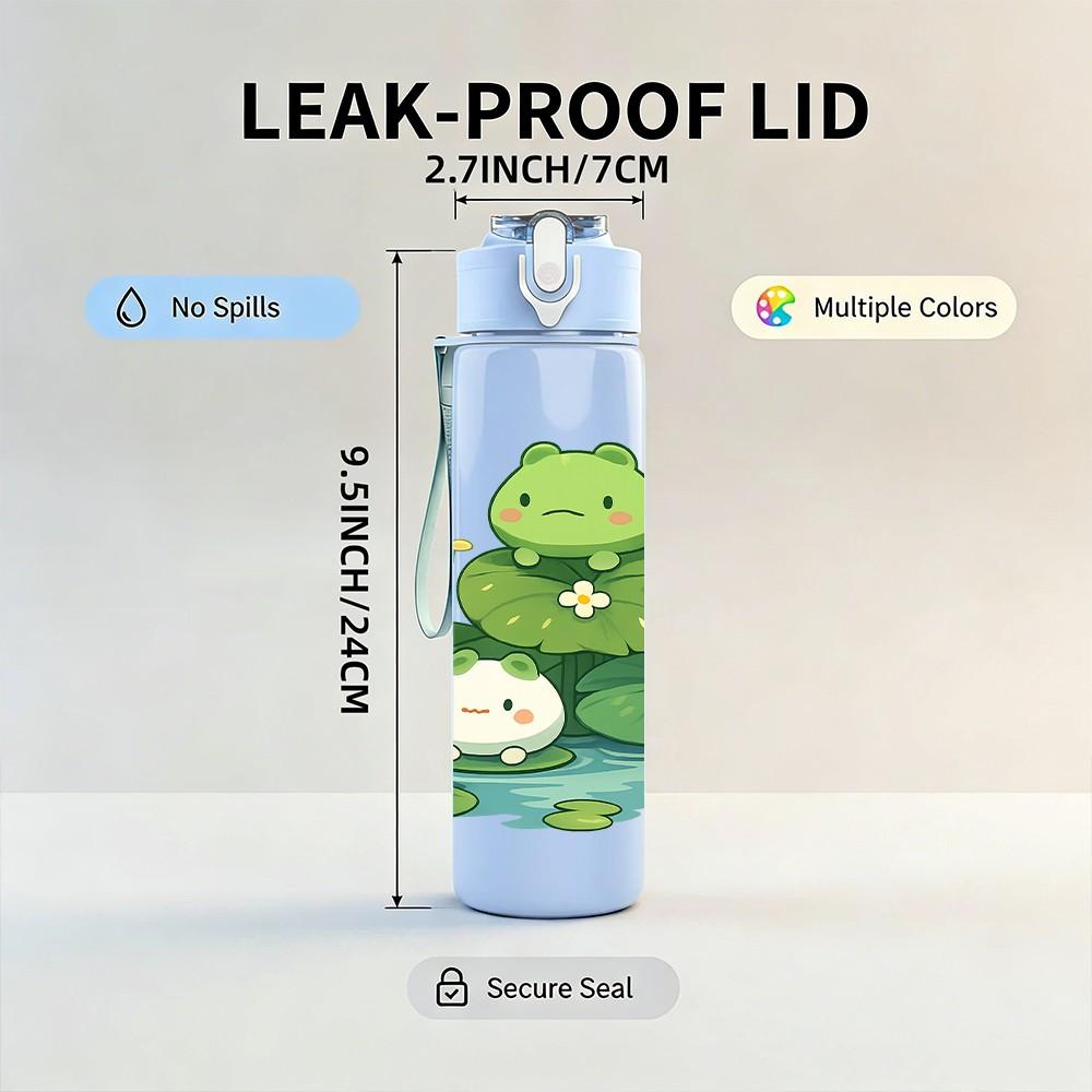 1PC Lotus Pond Frogs 750ml Color Plastic Sports Water Bottle Leakproof Flip Straw Lid Suitable for Sports Office Home Use