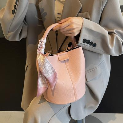 Girls Large Capacity Bucket Bag Ladies Fashion Shoulder Bag Handbag Hundreds of Two Sets Slant Cross Bag Scarf Decoration PU Mat
