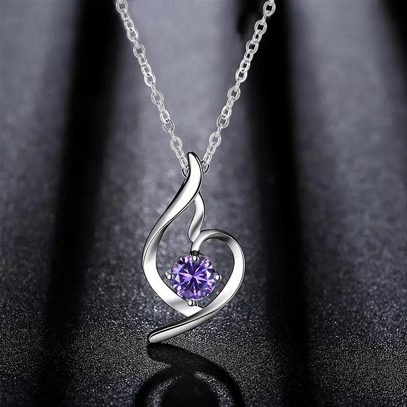 Huitan White/Purple Charming Cubic Zirconia Pendant Necklace for Women Simple Elegant Design Bridal Wedding Accessories Jewelry