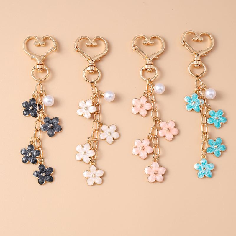 Niedlicher Emaille Perlen Blume Schlüsselanhänger Pflanze Schlüsselring Anhänger für Frauen Mädchen Handtaschen Deko DIY Handgemachter Schmuck Geschenke