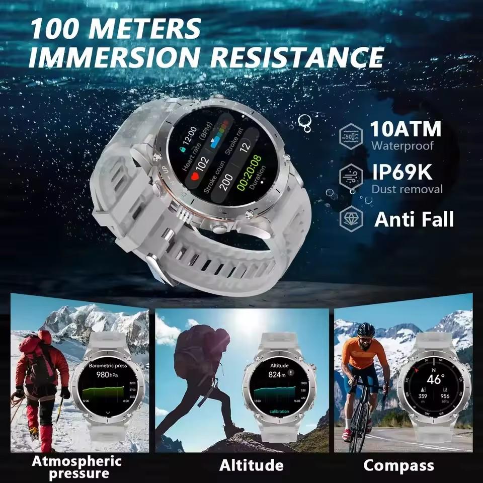 2026 Neue Outdoor Militär Smartwatch Herren GPS Track Wasserdicht 730mAH Gesundheit Anruf Sport Fitness Armband GPS Track Uhren Schwimmen